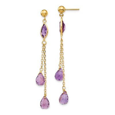14K Yellow Gold Amethyst Dangle Earrings