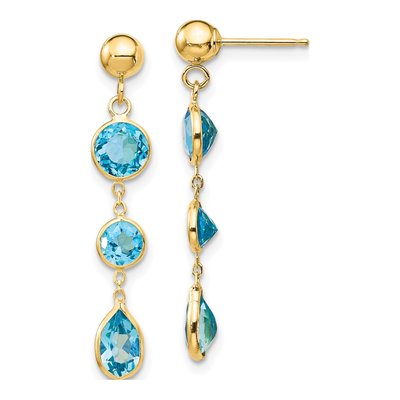 14K Yellow Gold Swiss Blue Topaz Dangle Earrings