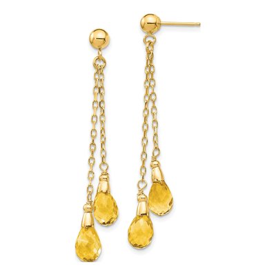 14K Yellow Gold Citrine Teardrop Dangle Earrings