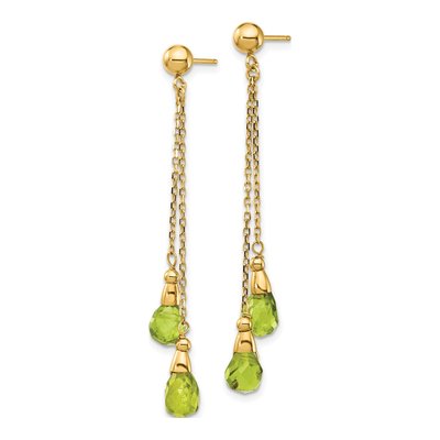 14K Yellow Gold Peridot Teardrop Dangle Earrings – view 3