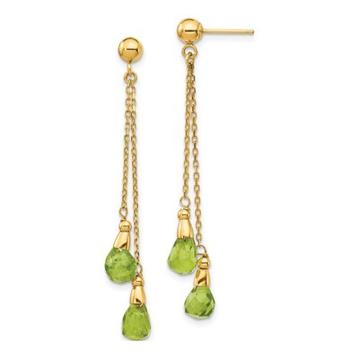 14K Yellow Gold Peridot Teardrop Dangle Earrings