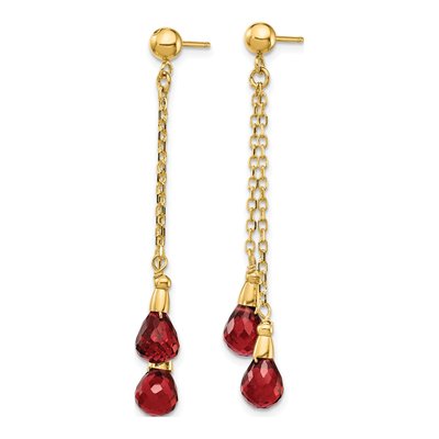 14K Yellow Gold Garnet Teardrop Dangle Earrings – view 2