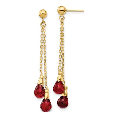 14K Yellow Gold Garnet Teardrop Dangle Earrings