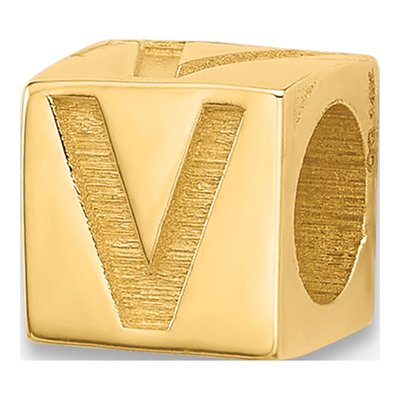 14K Yellow Gold Alphabet Letter V Charm