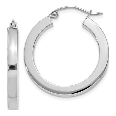 14K White Gold 25mm Square Tube Hoop Earrings