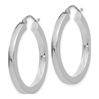14K White Gold 30mm Square Tube Hoop Earrings – view 3