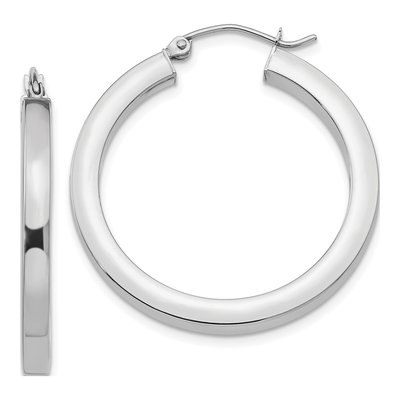 14K White Gold 30mm Square Tube Hoop Earrings