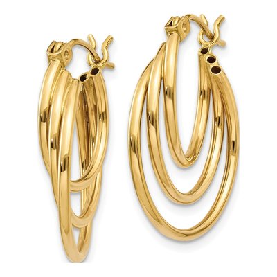 14K Yellow Gold 17mm Triple Hoop Earrings – view 3