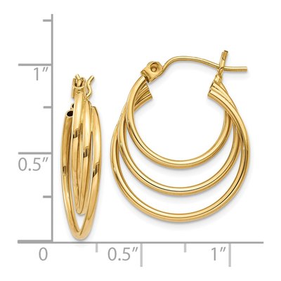 14K Yellow Gold 17mm Triple Hoop Earrings – view 5