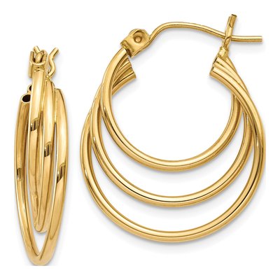 14K Yellow Gold 17mm Triple Hoop Earrings