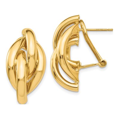 14K Yellow Gold Swirl Omega Back Dangle Earrings