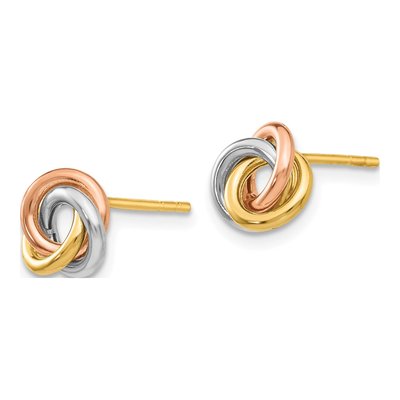 14K Tri-Color Gold Twisted Love Knot Stud Earrings – view 3