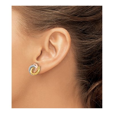 14K Tri-Color Gold Twisted Love Knot Stud Earrings – view 4