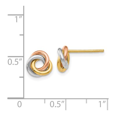 14K Tri-Color Gold Twisted Love Knot Stud Earrings – view 5