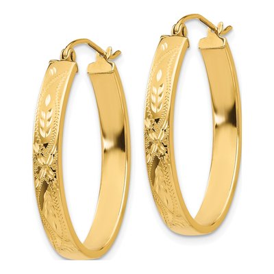 14K Yellow Gold 19mm Diamond-Cut Oval Hoop Earrings – view 3