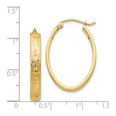 14K Yellow Gold 19mm Diamond-Cut Oval Hoop Earrings – view 5