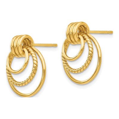 14K Yellow Gold Triple Circle Dangle Earrings – view 3