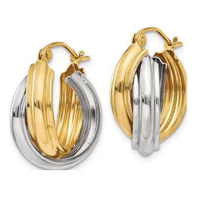 14K Two-Tone Gold Double Hoop Earrings – view 3