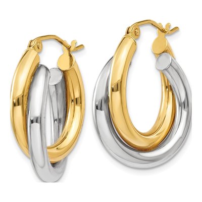 14K Two-Tone Gold Double Tube Hoop Earrings – view 3