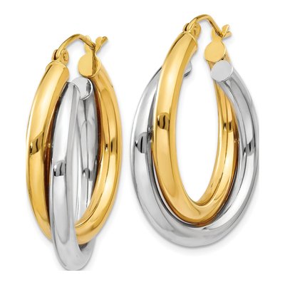 14K Two-Tone Gold Double Hoop Earrings – view 3