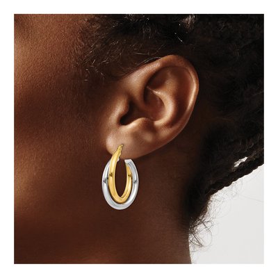 14K Two-Tone Gold Double Hoop Earrings – view 4
