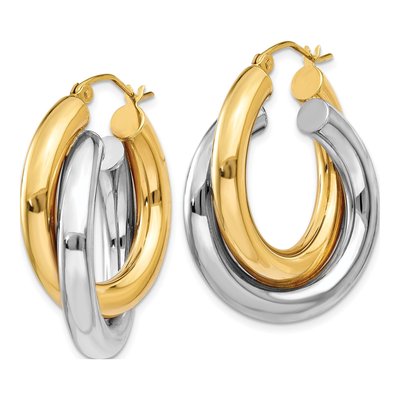 14K Two-Tone Gold Double Tube Hoop Earrings – view 3