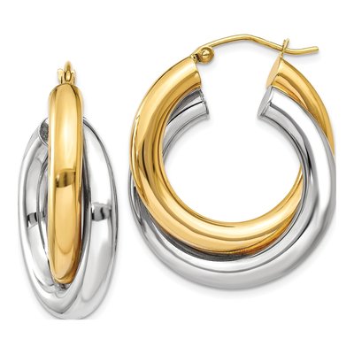 14K Two-Tone Gold Double Tube Hoop Earrings