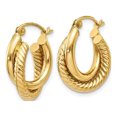 14K Yellow Gold 12mm Twisted Double Hoop Earrings – view 3
