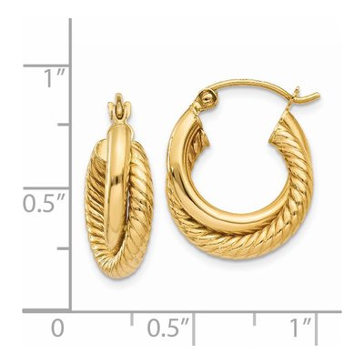 14K Yellow Gold 12mm Twisted Double Hoop Earrings – view 5