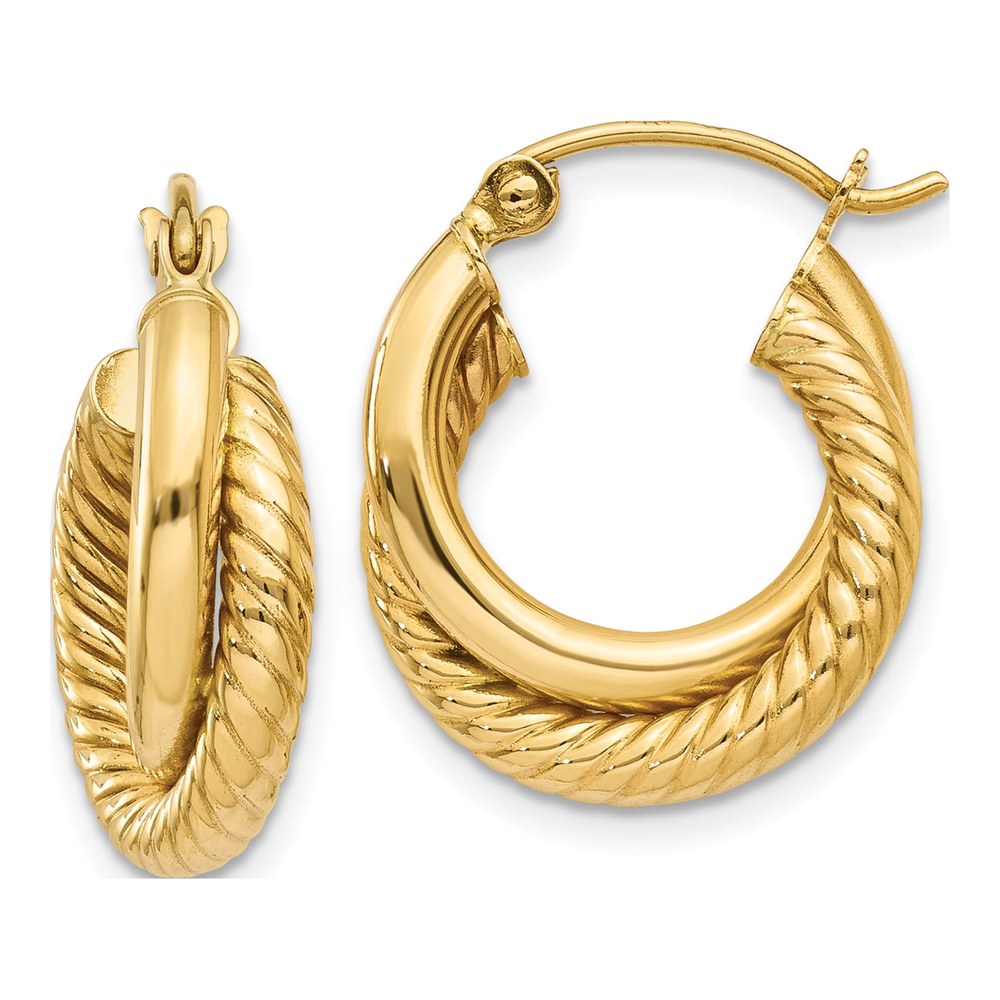 14K Yellow Gold 12mm Twisted Double Hoop Earrings