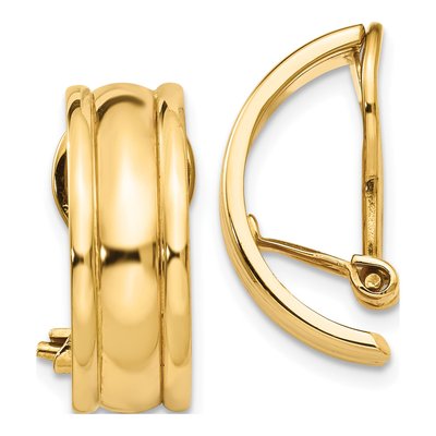 14K Yellow Gold 18mm Half Non-Pierced Hoop Earrings