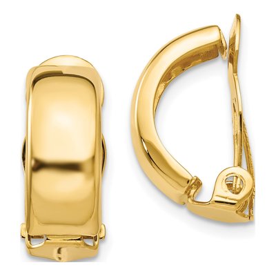 14K Yellow Gold 18mm Non-Pierced Half Hoop Earrings