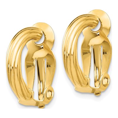 14K Yellow Gold 16mm Ribbed Half Omega Hoop Earrings – view 3