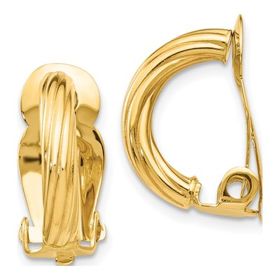 14K Yellow Gold 16mm Ribbed Half Omega Hoop Earrings