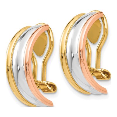 14K Tri-Color Gold 18mm Half Omega Back Hoop Earrings – view 3
