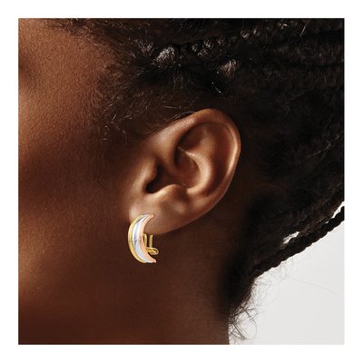 14K Tri-Color Gold 18mm Half Omega Back Hoop Earrings – view 4