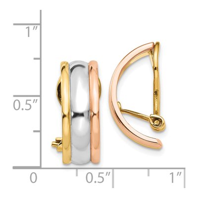 14K Tri-Color Gold 18mm Half Omega Back Hoop Earrings – view 5