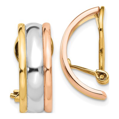 14K Tri-Color Gold 18mm Half Omega Back Hoop Earrings
