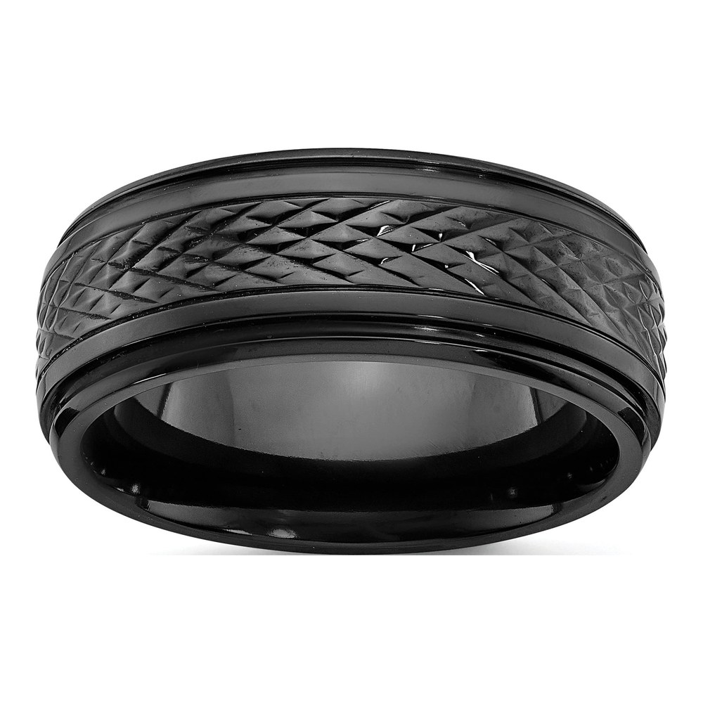 Zirconium 8mm Black Zirconium Ridged Wedding Band