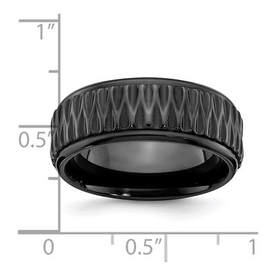 Zirconium 8mm Black Zirconium Grooved Wedding Band – view 5