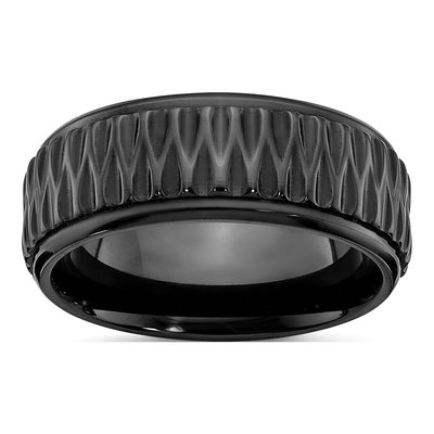 Zirconium 8mm Black Zirconium Grooved Wedding Band