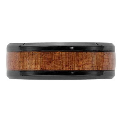 Zirconium 8mm Black Zirconium Sapele Wood Wedding Band – view 3