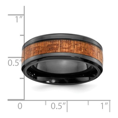 Zirconium 8mm Black Zirconium Sapele Wood Wedding Band – view 4