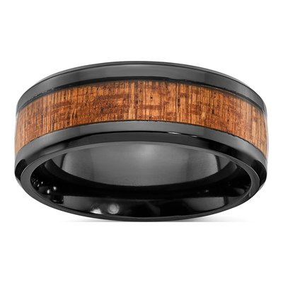 Zirconium 8mm Black Zirconium Sapele Wood Wedding Band